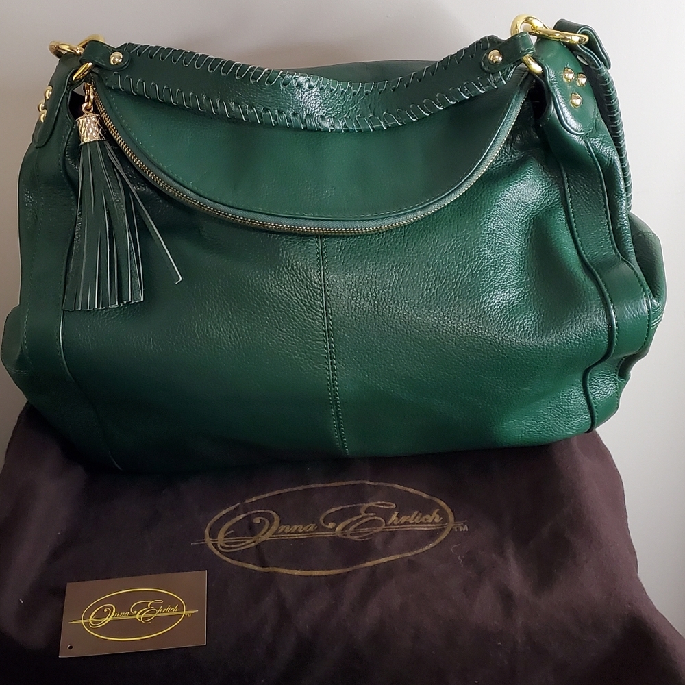 🍀NEW☘️ Onna Ehrlich Hunter Green Italian Leather Bag..